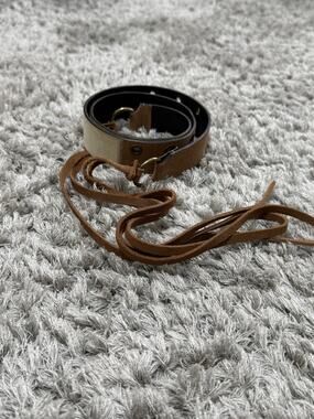 Boho Fringe Brown Leather Belt Womens XL O Ring Tie Waist Western Festival